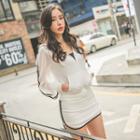 Set: Contrast Sheer-sleeve Zip Hoodie + Inset Shorts Mini Skirt