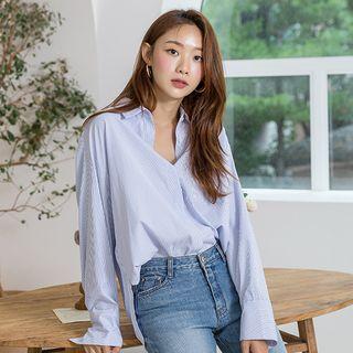 Asymmetric Wide-cuff Stripe Shirt