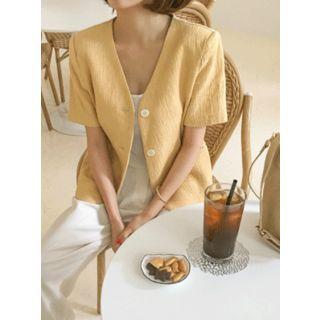 Collarless Short-sleeve Twill Jacket
