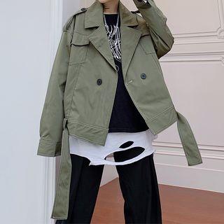 Stitched Trim Double Breasted Jacket