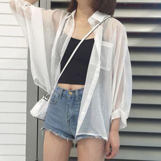 Long Sleeve Sheer Shirt White - One Size
