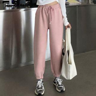 Plain Drawstring Sweatpants Pink - One Size