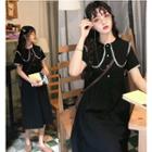 Retro Pearl Collar Short-sleeve Medium Maxi Dress Black - One Size
