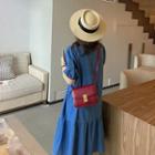 Puff-sleeve Denim Smock Dress