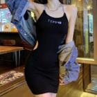 Halter Lettering Cutout Mini Bodycon Dress Black - One Size