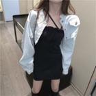 Cropped Denim Jacket / Spaghetti-strap Mini A-line Dress