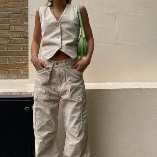 Button-up Tank Top / High Waist Wide Leg Pants