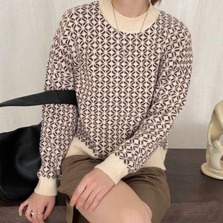 Geometric Pattern Sweater Beige - One Size