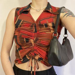 Sleeveless Print Drawstring Crop Top