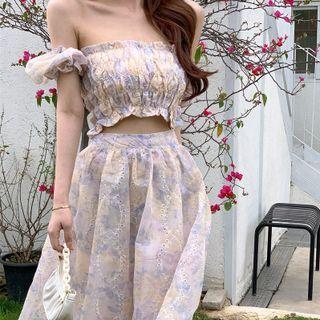 Short-sleeve Off Shoulder Blouse / Mini Skirt