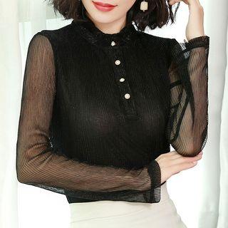 Long-sleeve Placket Lace Top