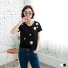 Star Beaded V-neck T-shirt