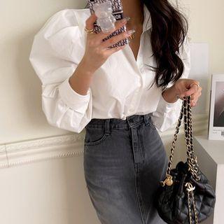 Balloon-sleeve Cotton Shirt Ivory - One Size