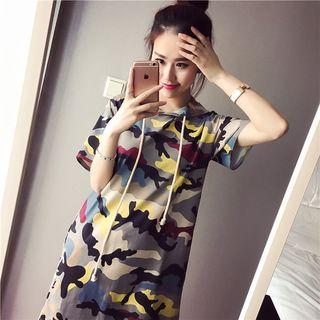 Hooded Camo Short Sleeve T-shirt Dress