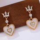Rhinestone Crown Heart Drop Earring 1 Pair - Rhinestone Crown Heart Drop Earring - Gold - One Size