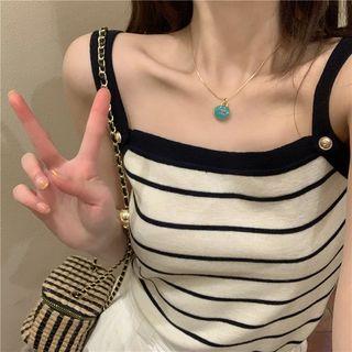 Striped Knit Camisole Top Black Stripes - White - One Size