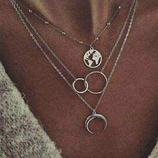 Moon Layered Necklace Nl010 - One Size