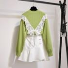 Set: Lace Trim Sweater + Ruffle Hem A-line Skirt