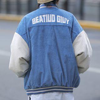 Logo Two-tone Zip-up Corduroy Jacket