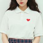 Heart Embroidered Plain Polo Shirt