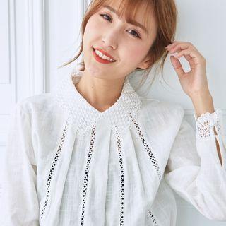 Long Sleeve Lace Panel Cutout Blouse
