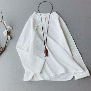 Long-sleeve Frog-buttoned Linen Blend Top