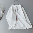 Long-sleeve Frog-buttoned Linen Blend Top
