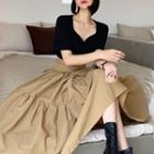 Short-sleeve T-shirt / Long-sleeve Blouse / High-waist Midi A-line Skirt