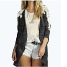 Lace-shoulder Long Cardigan