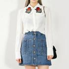 Frill-collar Rose-appliqu  Sheer Blouse
