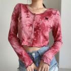 Butterfly Embroidered Tie-dyed Crop Top