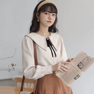 Long-sleeve Wide-collar Corduroy Blouse