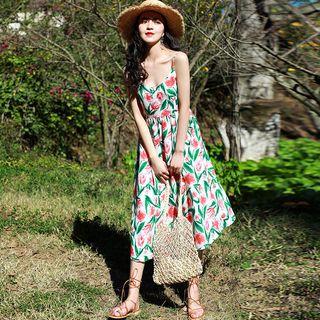 Floral Printed Spaghetti Strap A-line Sundress
