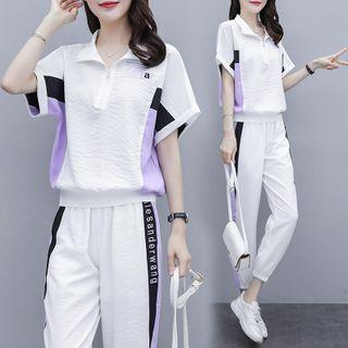 Set: Short-sleeve Paneled Top + Sweatpants