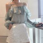 Cold-shoulder Ruffled Blouse Gray - One Size