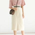 Fray Edge A-line Skirt With Belt
