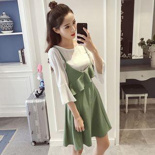 Set: 3/4-sleeve Top + Ruffled Jumper Dress