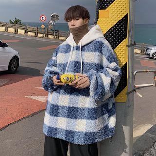 Couple-matching Faux Shearling Plaid Hoodie