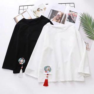 Fortune Cat Fringed-detail Long-sleeve Top