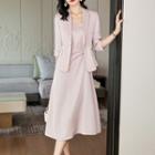 Elbow-sleeve Blazer / Sleeveless A-line Dress / Straight Leg Pants / Set