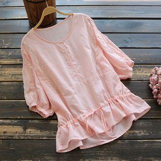 3/4-sleeve Lace Trim Tunic Top