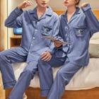 Couple Matching Loungewear Set : Long-sleeve Moon & Cloud Embroidered Shirt + Pants