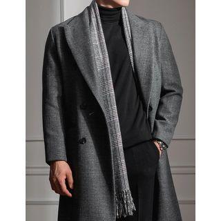 Fringed Plaid Wool Blend Muffler Scarf