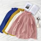 Plain Mock-neck Flare-sleeve Knit Sweater