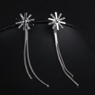 Sterling Silver Rhinestone Fringed Earring 1 Pair - White - One Size