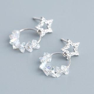 925 Sterling Silver Rhinestone Star Faux Crystal Hoop Dangle Earring 1 Pair - S925 Sterling Silver - One Size