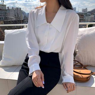 Wide-collar Chiffon Blouse Ivory - One Size