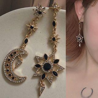 Rhinestone Moon & Star Dangle Earring As Shown In Figure - 1 Pair - One Size