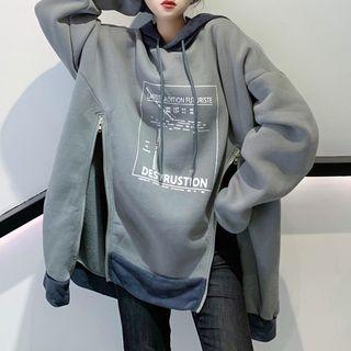 Zip Detail Print Hoodie