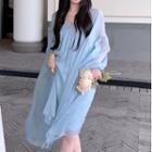 Puff-sleeve Shift Dress / Slipdress